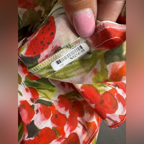 Red Valentino White Strawberry Print Tie-Back Button-Down Tank - Picture 6 of 9